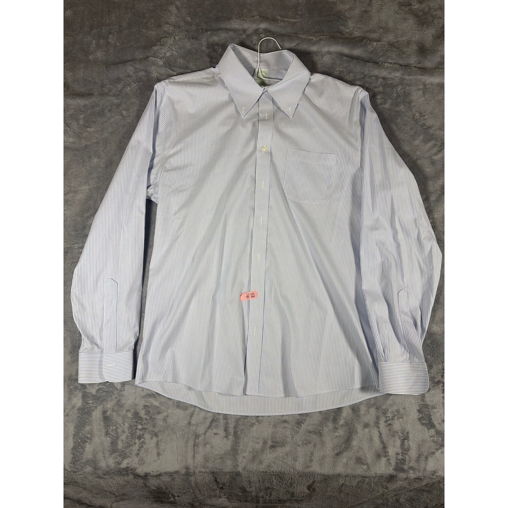 Brooks Brothers Slim Fit Dress Shirt Blue White Stripe 17 36 Supima Non-Iron